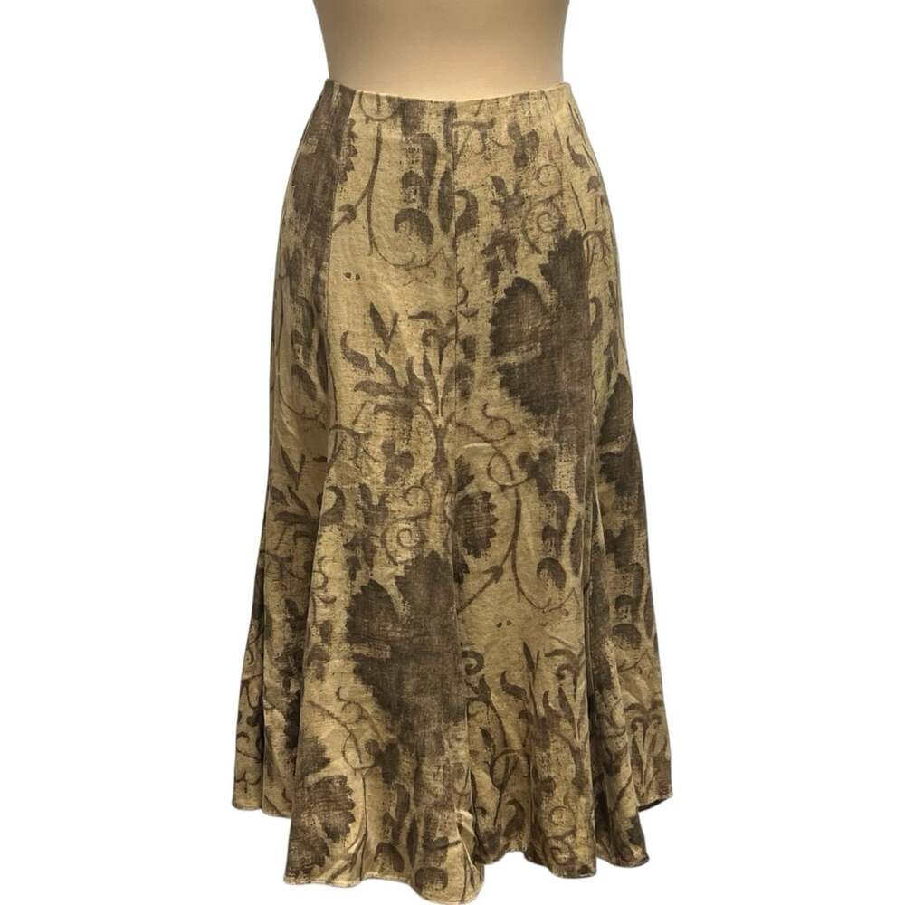 Lauren Ralph Lauren 100% Linen Flare Midi Skirt 6P Tan Fall Old Money Classic